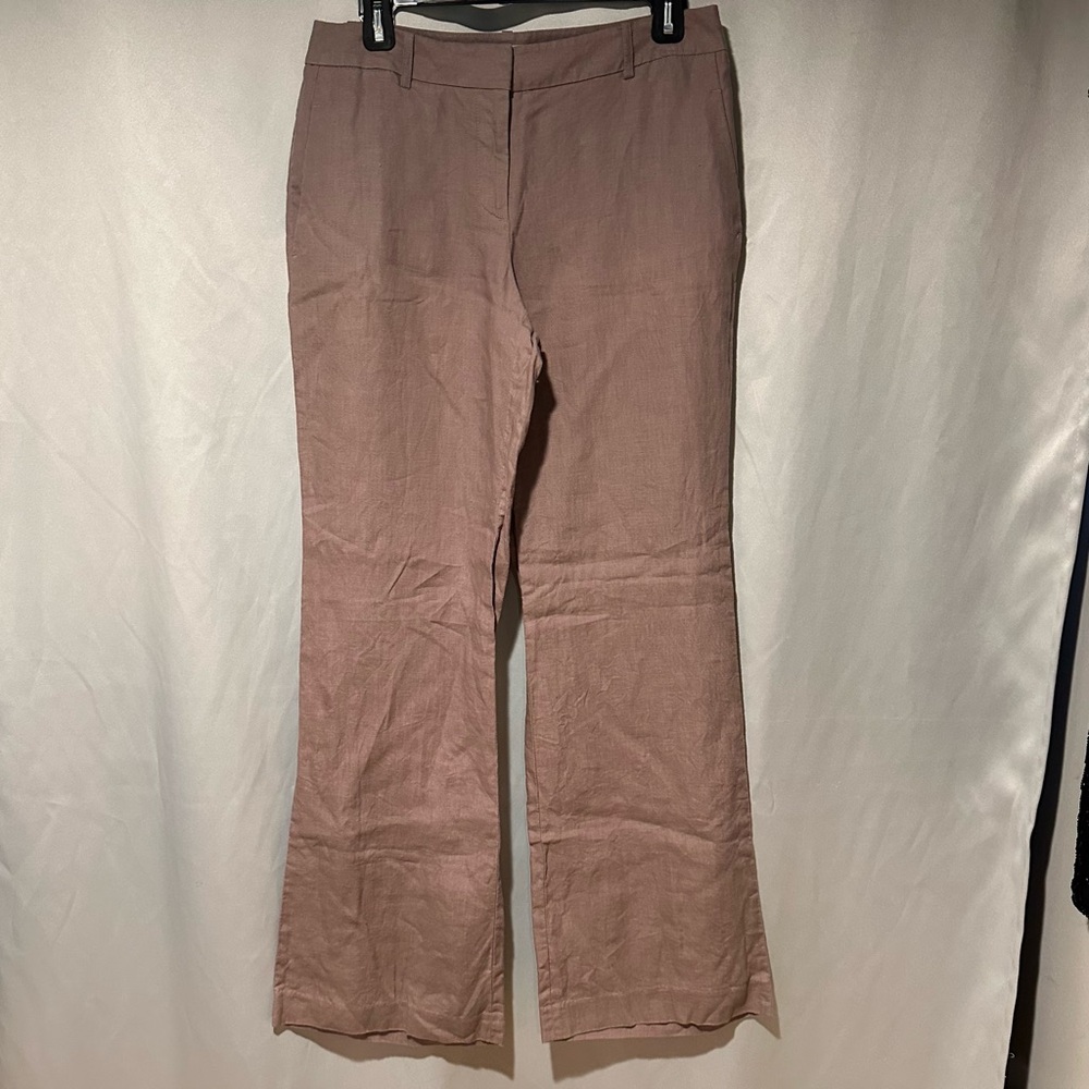 Taupe 100% Linen Womens Wide Leg Chino Pants Dress Trousers Size 4